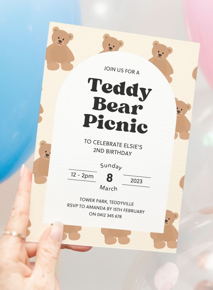 Teddy Bear Picnic Invitation Editable Canva Invitation Template Artofit