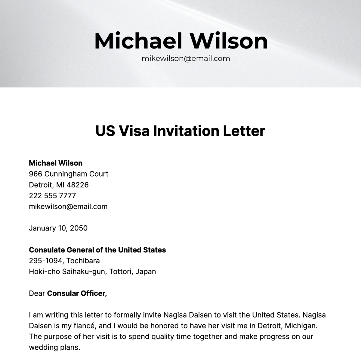 Template For Invitation Letter For Us Visa Infoupdate