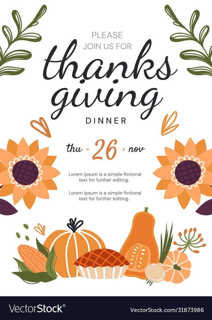 Thanksgiving Dinner Invitation Template Or Design Vector Image