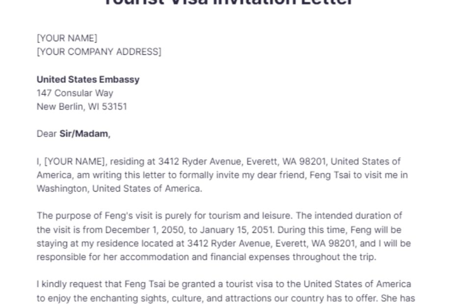 Tourist Visa Invitation Letter Template Edit Online Download
