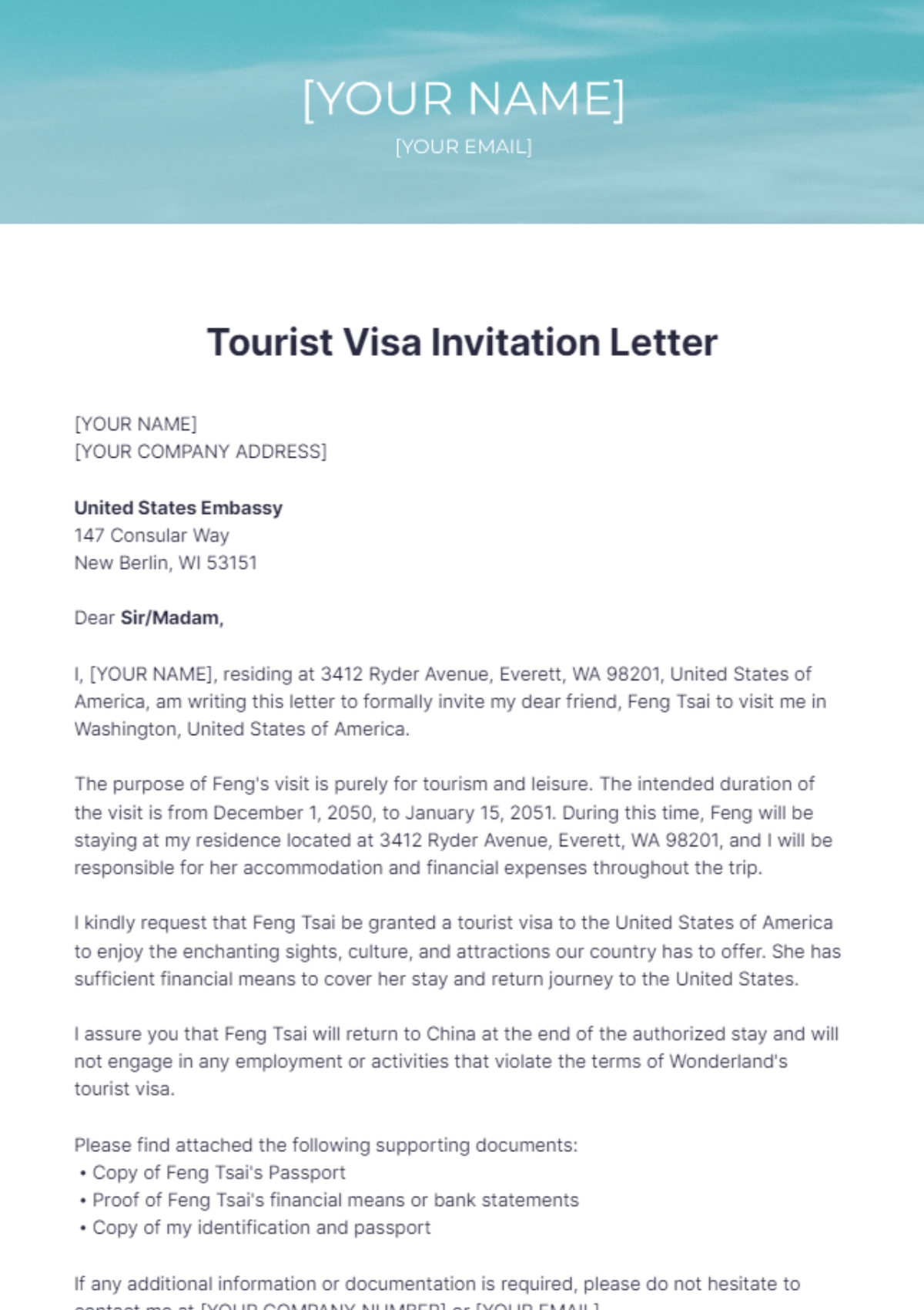 Tourist Visa Invitation Letter Template Edit Online Download 