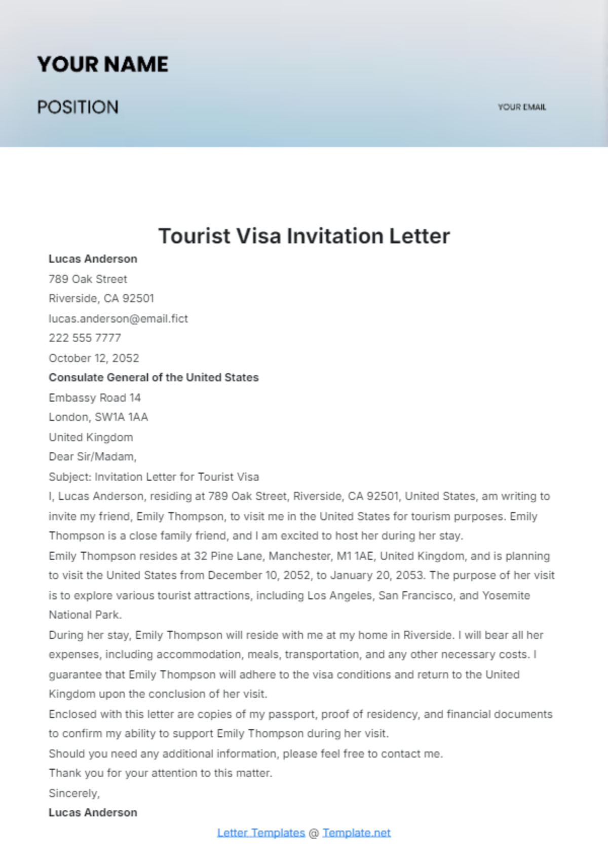 Tourist Visa Invitation Letter Template Edit Online Download 