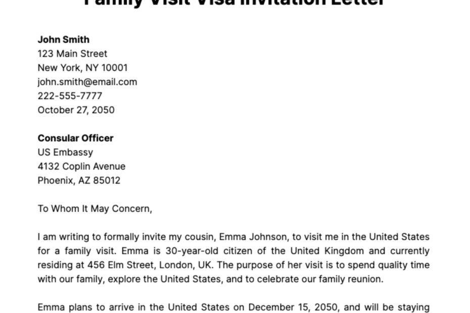 Visiting Visa Invitation Letter Sle Infoupdate