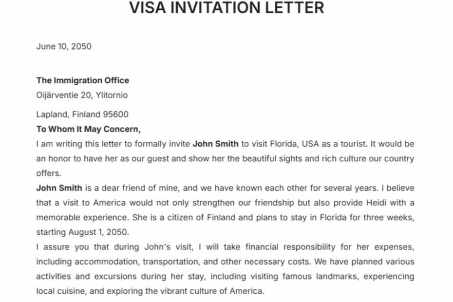 Visitor Visa Invitation Letter Sle Infoupdate