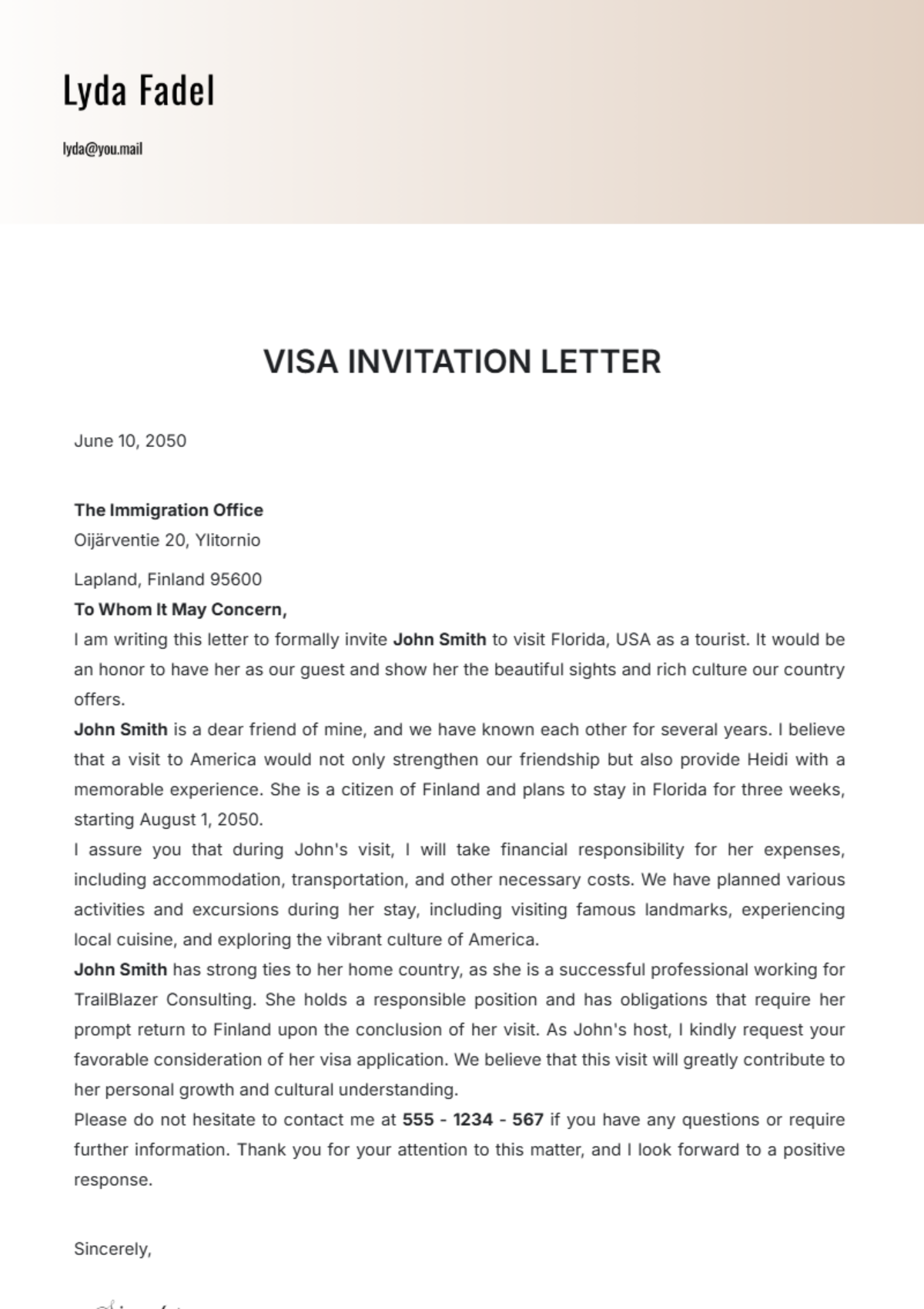 Visitor Visa Invitation Letter Sle Infoupdate