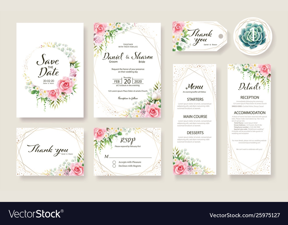 Wedding Invitation Card Save Date Template Vector Image