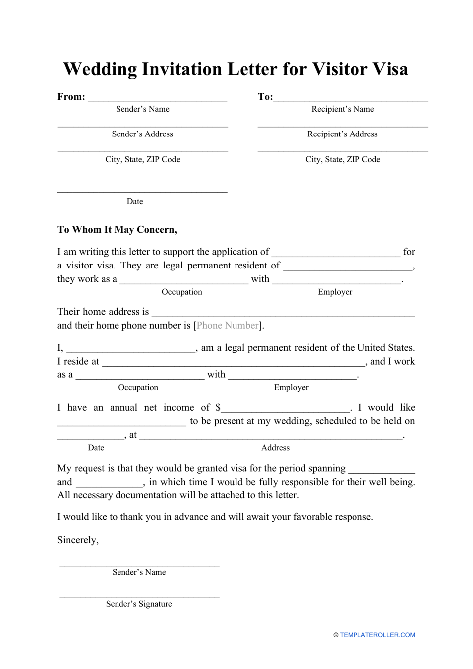 Wedding Invitation Letter For Visitor Visa Template Fill Out Sign 