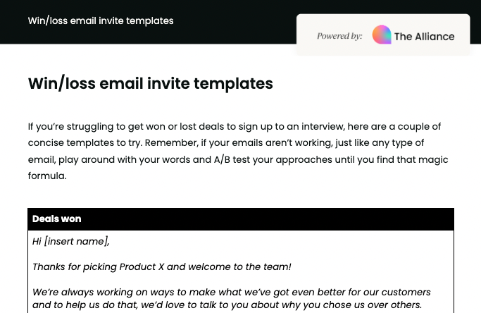Win loss Email Invite Templates