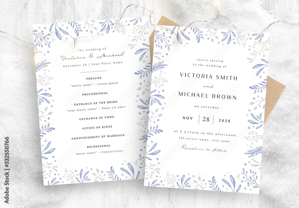 Winter Wedding Invitation Card Flyer Layout Stock Template Adobe Stock